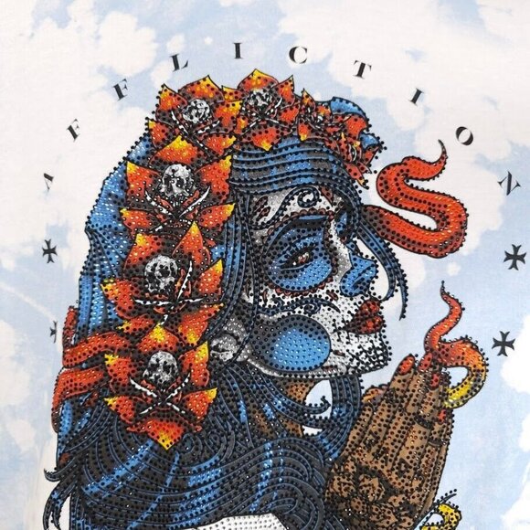 Affliction Sugar Skull T Shirt Mens Size Medium Blue Black Label Rhinestones - Picture 3 of 10